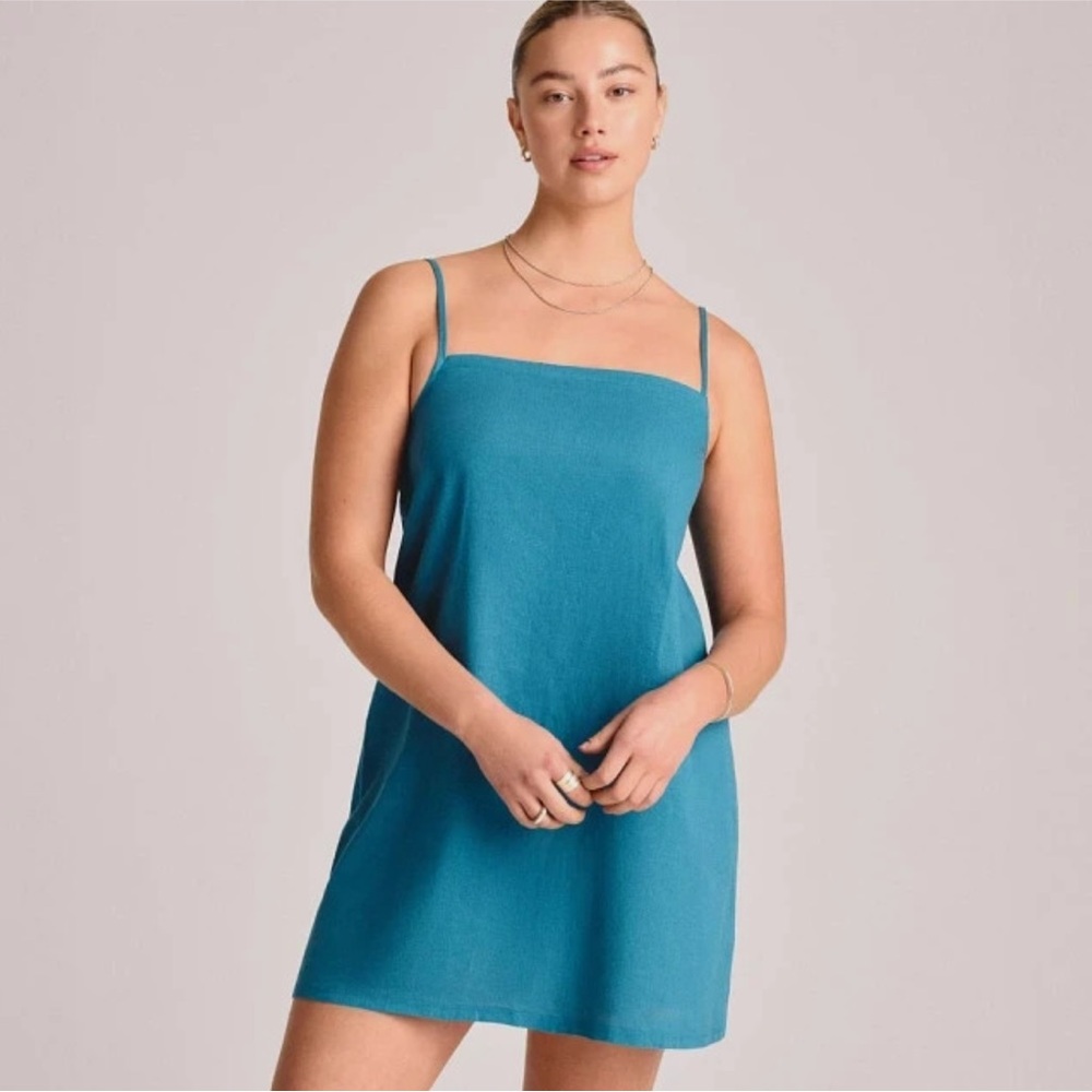 Vitamin A Linen Cover-Up Women’s XS Teal Blue Minidress